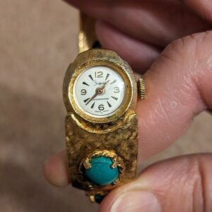 Vintage Rare Sheffield Elegant Gold Turquoise Bracelet Cuff  Detail Watch